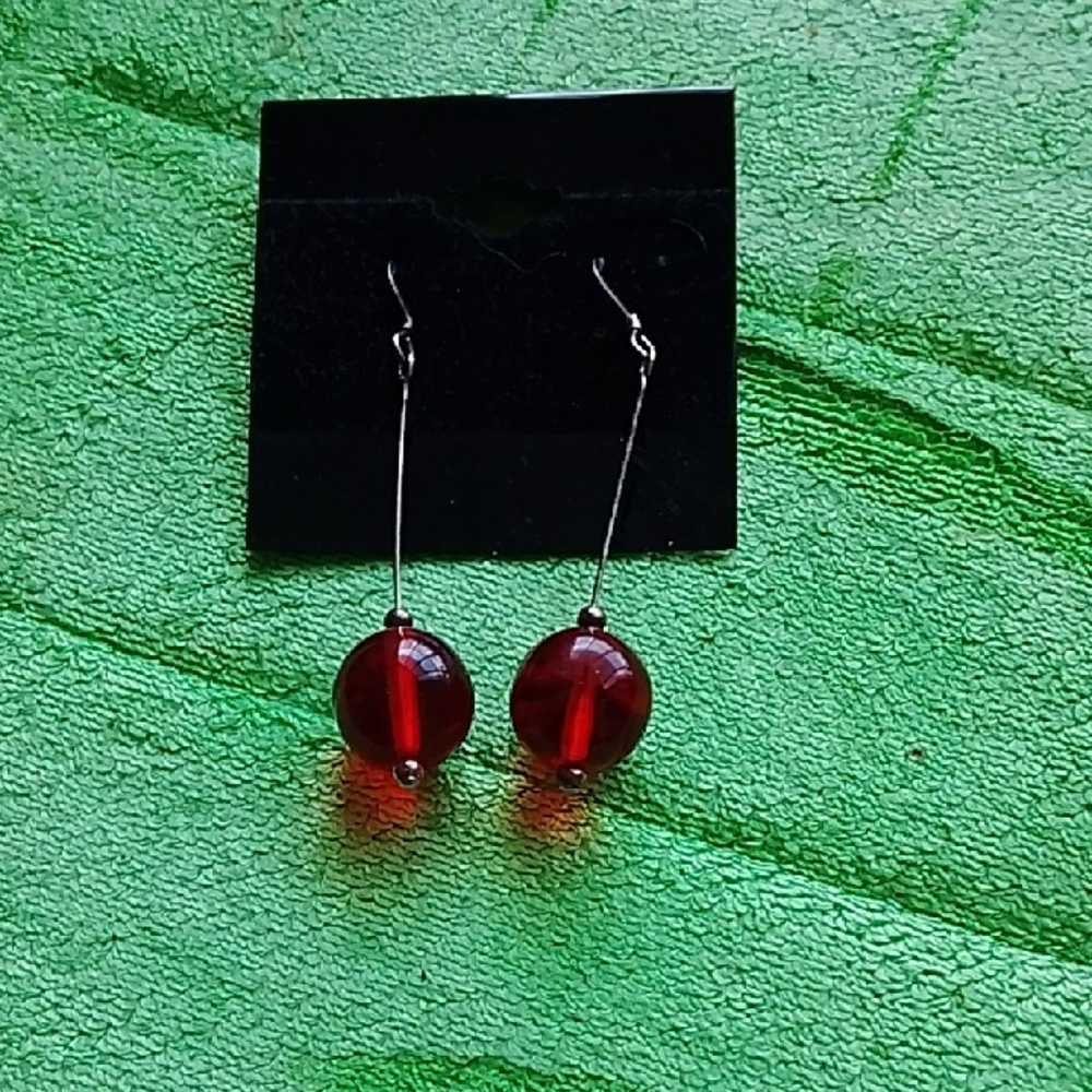 925 Red Glass Earrings